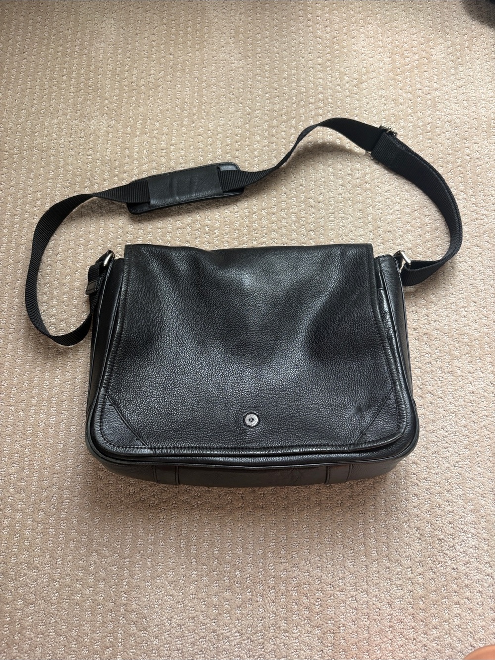 Cole Haan Black Leather Messenger Bag with Adjustable Strap
